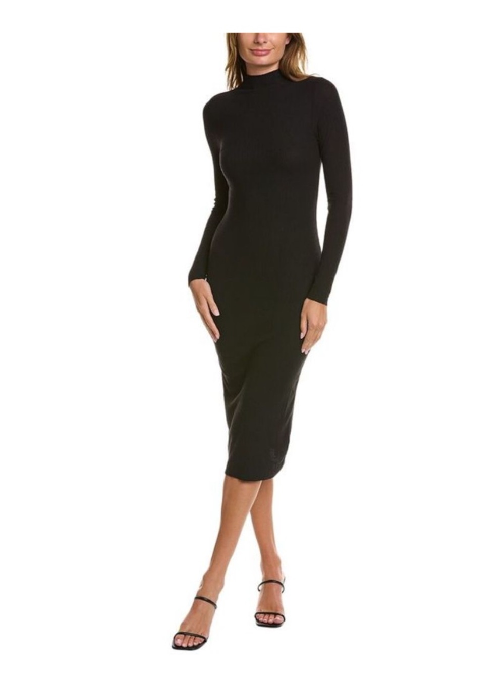 Nation LTD Nicole Open Back Ribbed Black Midi Dress